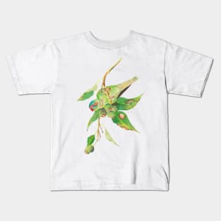 Musk lorikeet and gumtree branch with gumnuts watercolour painting Kids T-Shirt